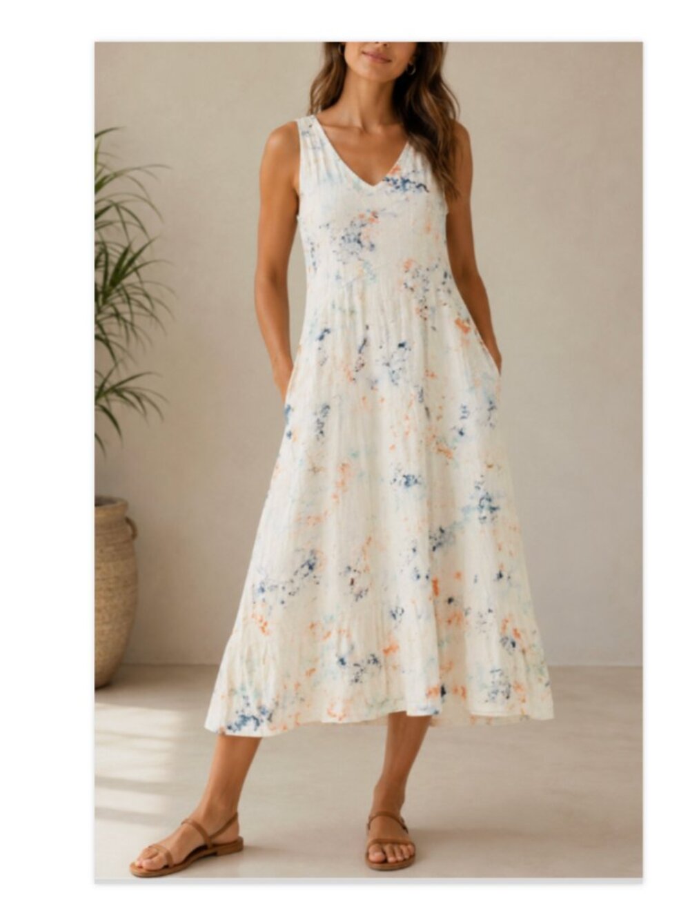 Pact Sunlight Tie Dye Organic Cotton Midi Dress NWT Size XS White Multicolor